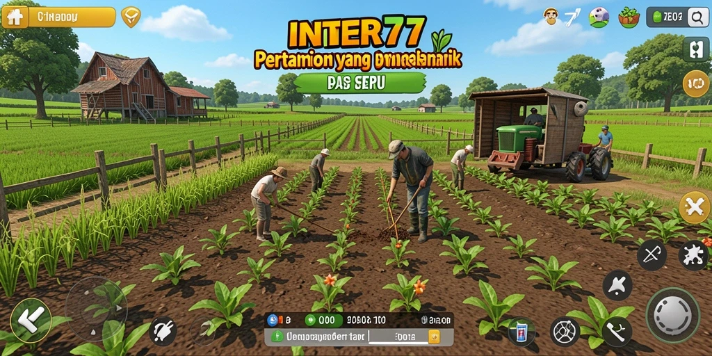 Tampilan gameplay INTER77 saat bertani dan merawat kebun.