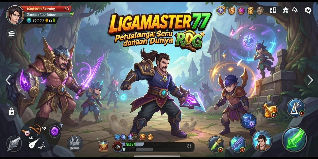 Screenshot utama LIGAMASTER77 menampilkan aksi pertarungan RPG yang mendebarkan.