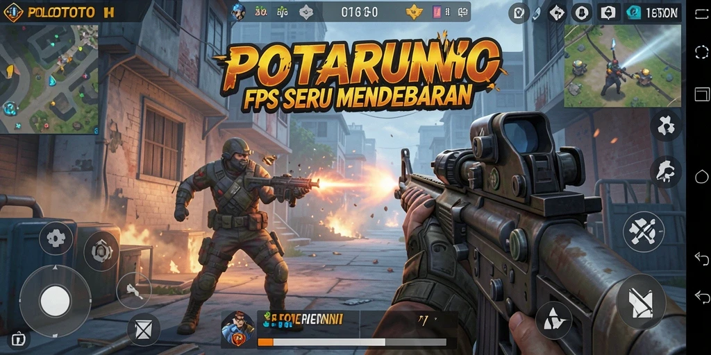 Screenshot gameplay POLOTOTO dengan aksi tembak-menembak intens.