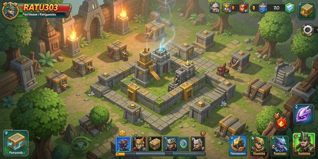 Tampilan gameplay menakjubkan dari RATU303 dalam aksi Tower Defense.